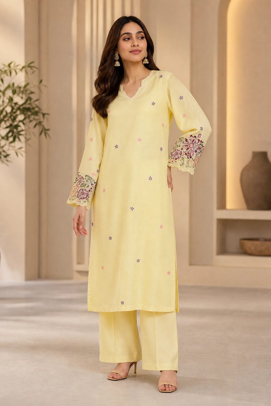 Yellow embroidered bespoke garment
