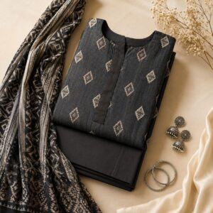 3 Piece Black Printed Lawn Suit for Women – Premium February Lawn Fabric