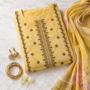 3 Piece Mustard Yellow Fine Lawn Embroidered Suit for Women