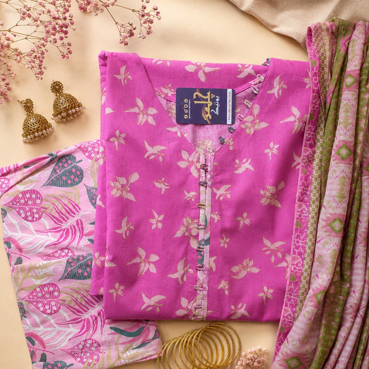 3Piece Pink Printed Lawn Suit for Women