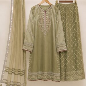 Olive Green Luxury Heavy Embroidered Massori 3 Piece Suit