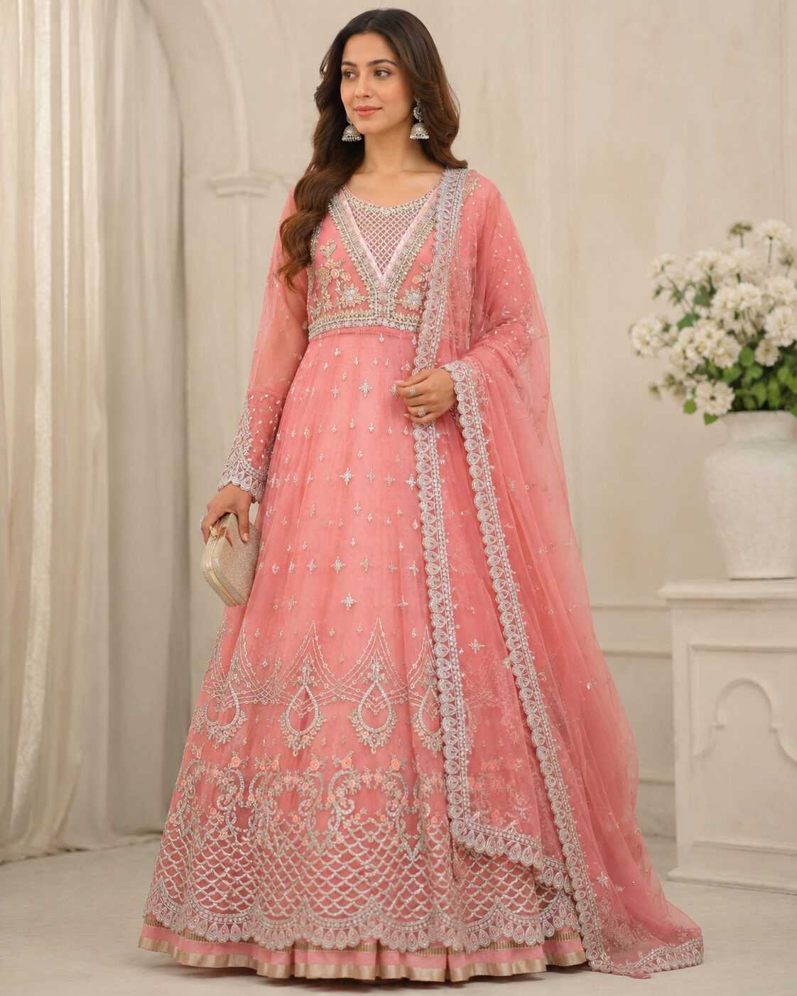 Blush Pink Luxury Heavy Embroidered Maxi 3 Piece - Image 4