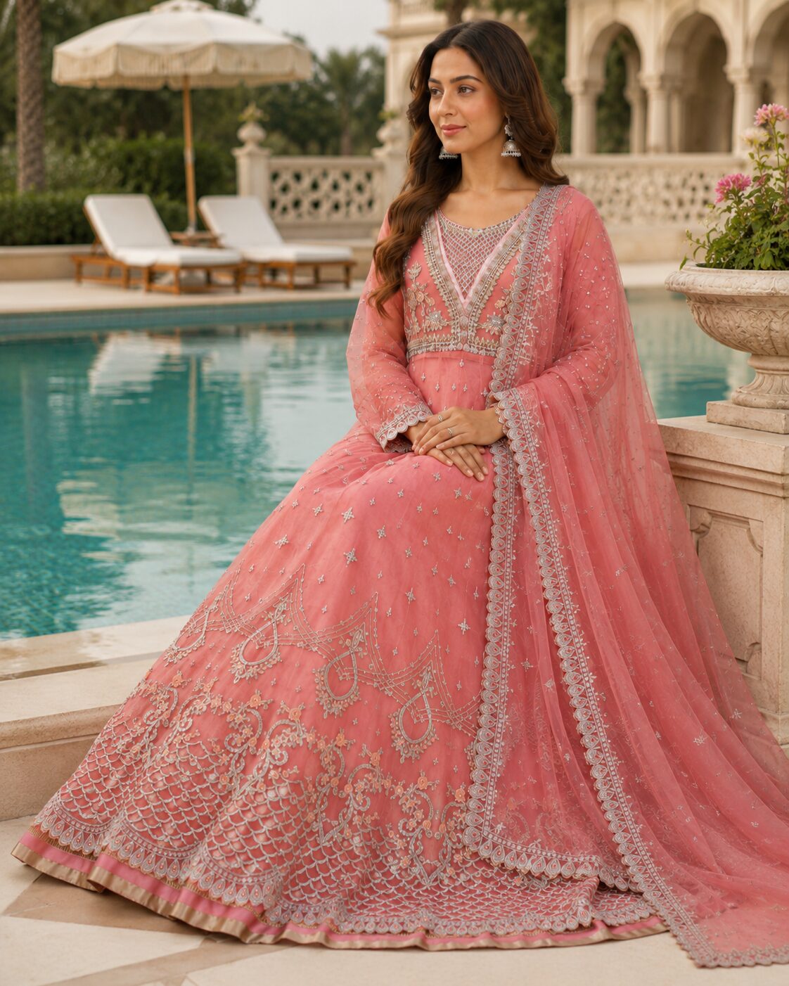 Blush Pink Luxury Heavy Embroidered Maxi 3 Piece - Image 6