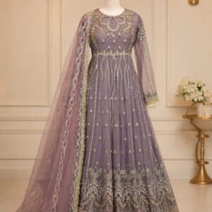 Dusty Mauve Luxury 3 Piece Heavy Embroidered Maxii