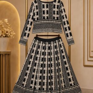 Black Luxury Heavy Embroidered Foil Work Lehenga