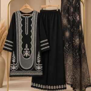 Black Luxury Sequins & Sitara Embroidered 3 Piece Suit