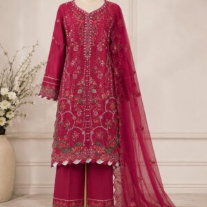 Berry Rose Luxury Heavy Embroidered 3 Piece Suit