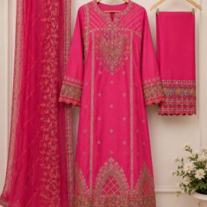 Magenta Pink Luxury Heavy Embroidered 3 Piece Suit