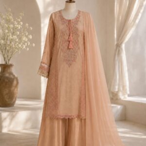 Peach Blush Luxury Heavy Embroidered 3 Piece Suit