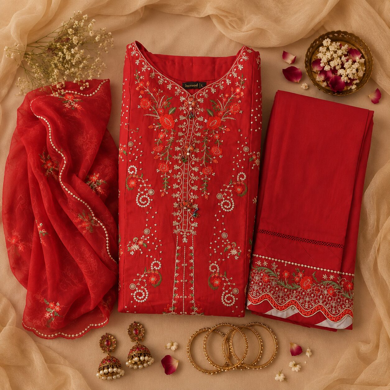 Berry Rose Luxury Heavy Embroidered 3 Piece Suit - Image 7