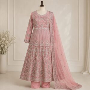 Luxury Pink Heavy Embroidered 3 Piece Dress