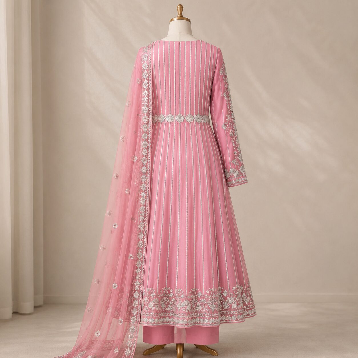 Luxury Pink Heavy Embroidered 3 Piece Dress - Image 4