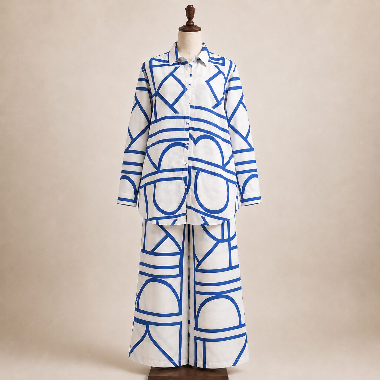 Elegant White & Blue Printed 2-Piece Co-Ord Set - Image 4