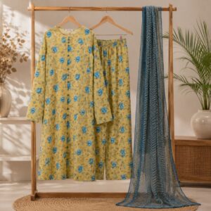 Beautiful Yellow Floral Printed 3-Piece Suit