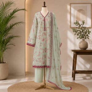 Elegant Mint Green Embroidered 3-Piece Suit