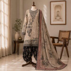 Elegant Skin With Black Printed 3 Piece Lawn Suit