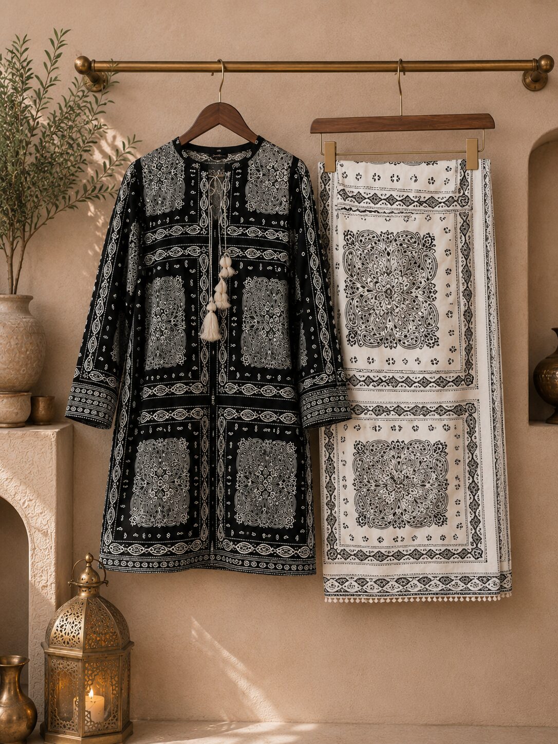 Black With White Printed 2 Piece Lawn Suit - Image 2