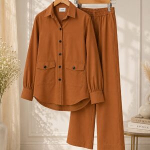 Elegant Brown Co-Ord Set with Open Style For Woman