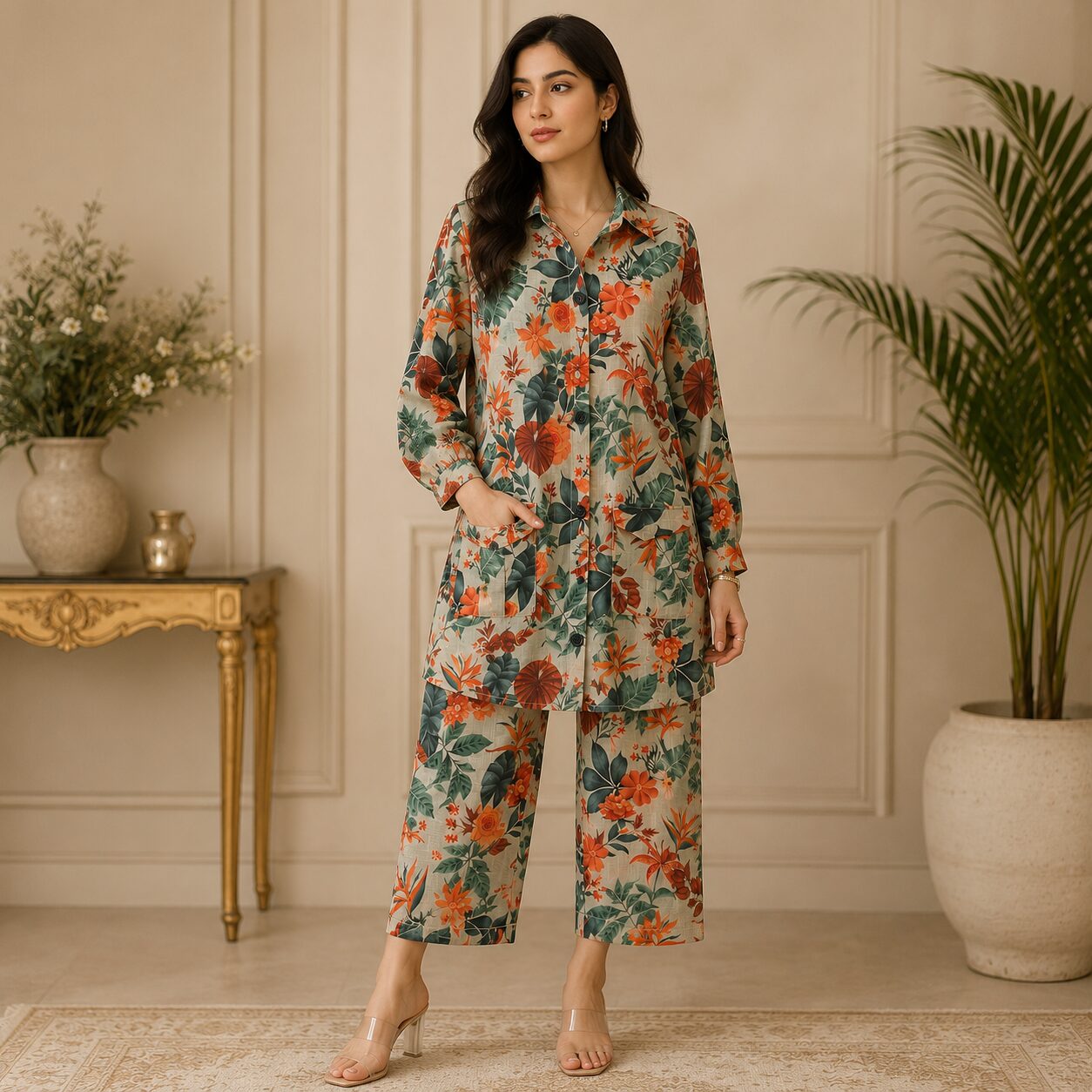 Skin Floral Printed Co-ord Set for Women - Image 3