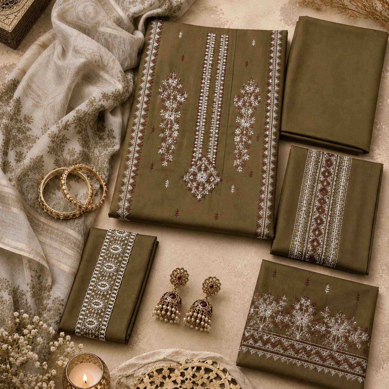 Mehndi Embroidered Unstitched 3-Piece Lawn Suit