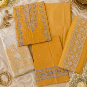 Mustard Yellow Embroidered Unstitched Women’s Suit