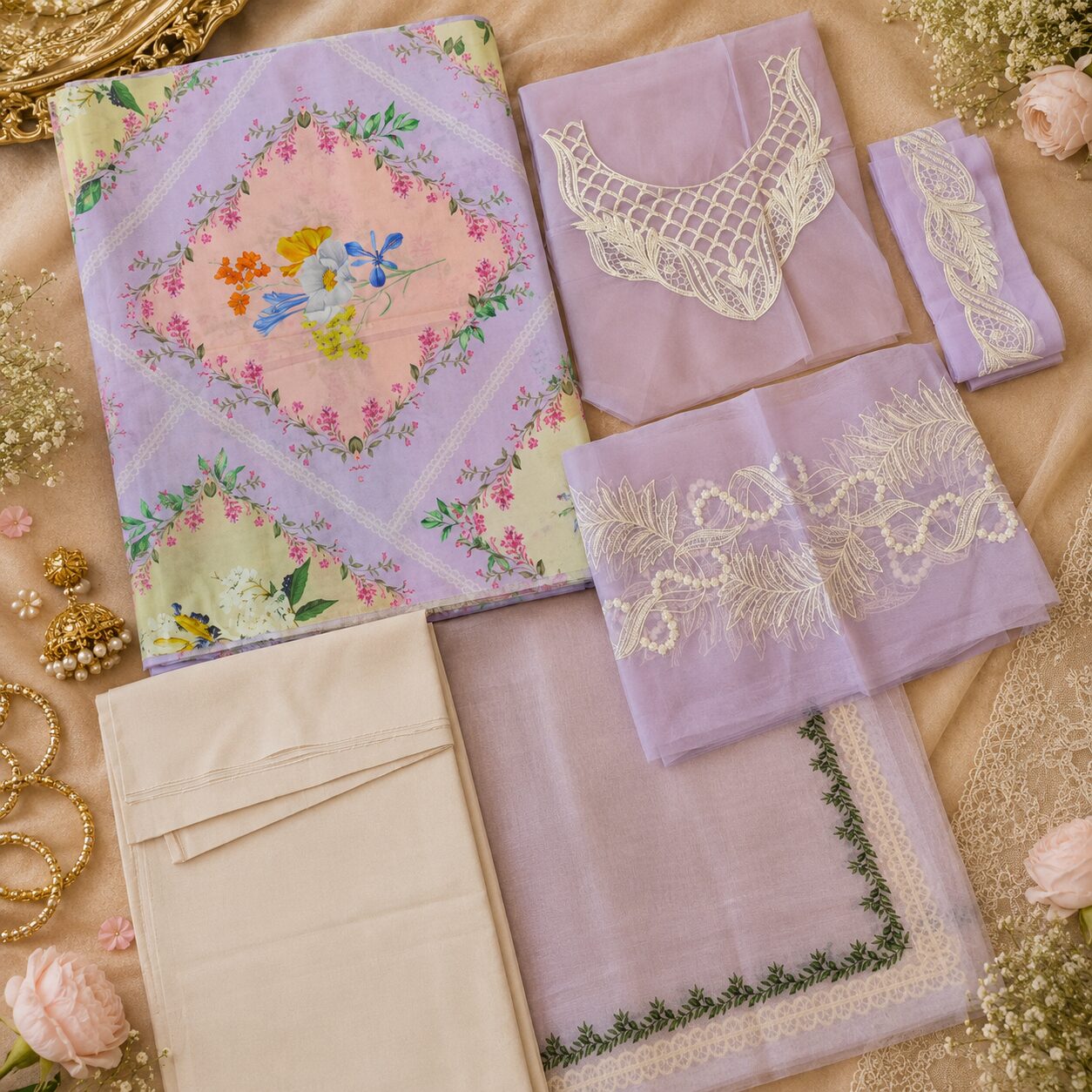 Lilac/Lavender Floral Unstitched 3-Piece Lawn Suit
