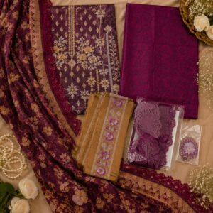 Barosha Dark Mehroon  Embroidered Unstitched 3-Piece Lawn Suit