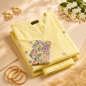 Premium  Yellow 2-Piece Embroidered Suit | Computerized Embroidery