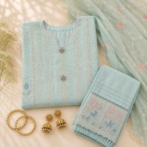 Exquisitely designed Ice Blue 3 Piece Suit.