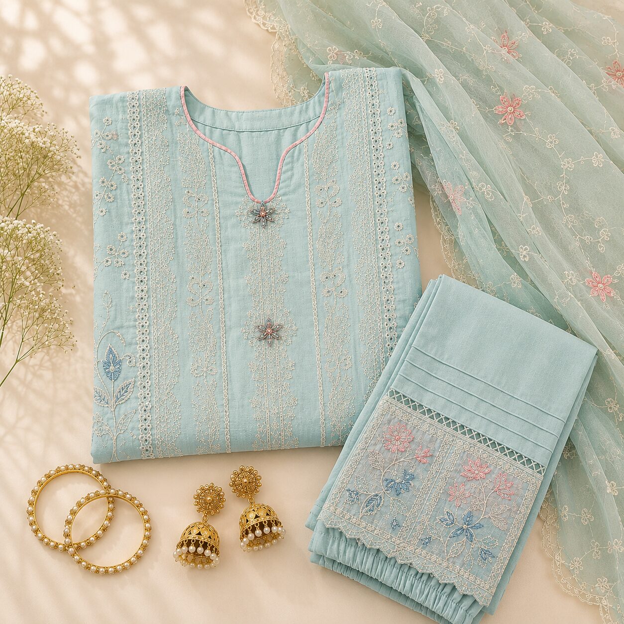 Exquisitely designed Ice Blue 3 Piece Suit.