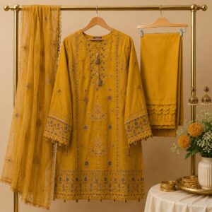 Luxury Mustard 3 Piece Heavy Embroidered  Lawn Suit