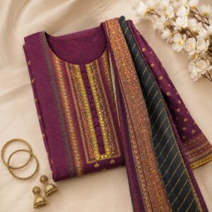 Premium 3 Piece Deep Plum Purple Fine Lawn Suit with Embroidered Neckline