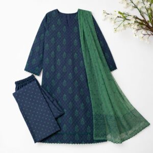 Premium 3 Piece Navy Blue Printed Lawn Suit with Chiffon Dupatta