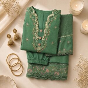3-piece embroidered lawn suit in an elegant sea green shade.