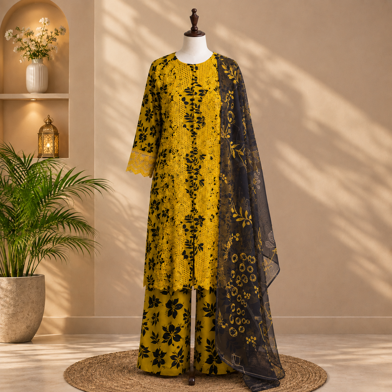 3-Piece Mustard Yellow  Suit For Woman